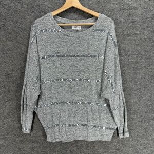 Maurices Sweater Pullover Women S Small Gray Striped Sequin Knit Long Sleeve